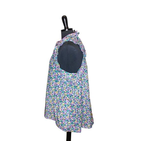 BCBGMaxAzaria Floral Ruffle Sleeveless Top Romantic Fairy Cottage Twee - Picture 2 of 5